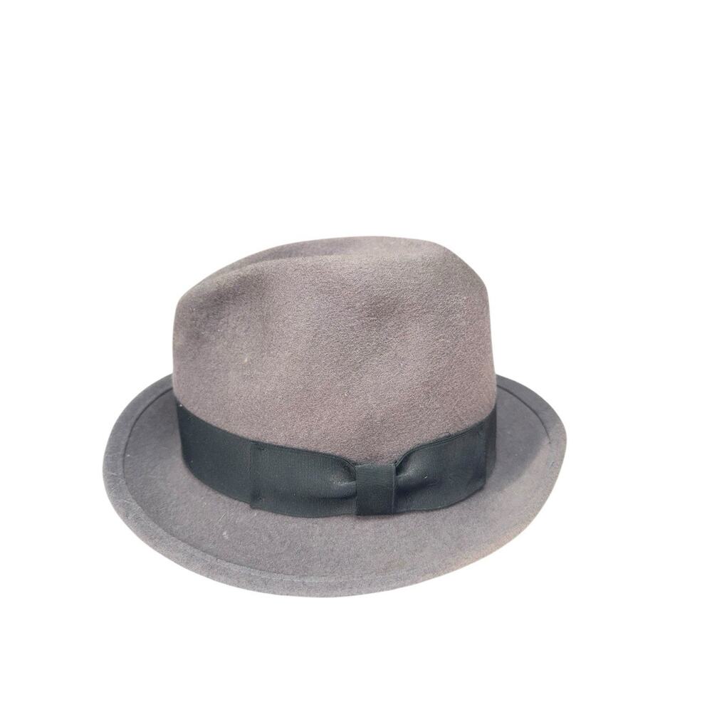 Vintage USA‎ Made Wool Fedora Hat Gray Black Band Medium